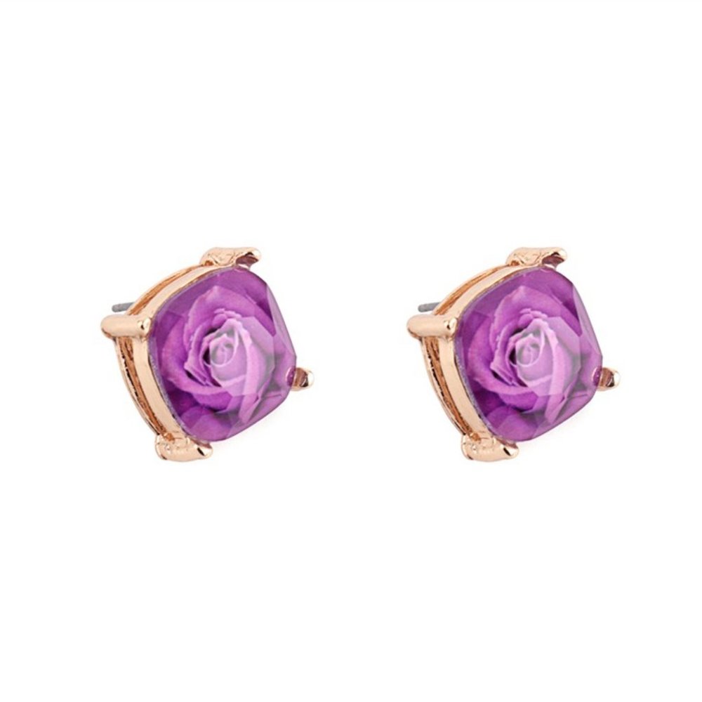 3 PACK: Resin Rose Cushion Cut Violet Purple Women's Post Earrings